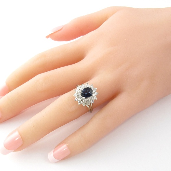 Vintage Platinum Natural Sapphire and Diamond Ring Size 6.5 #5235 - Picture 9 of 10